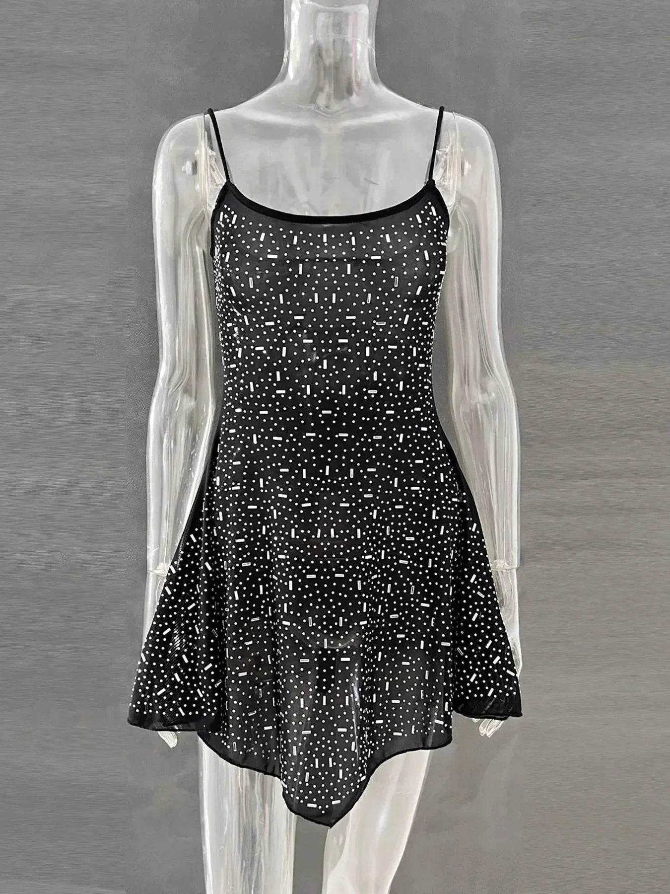 Rhinestone Decor Mini Cami Dress - VILLA FASHION